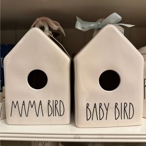 Rae Dunn Cream Birdhouses with Black Text